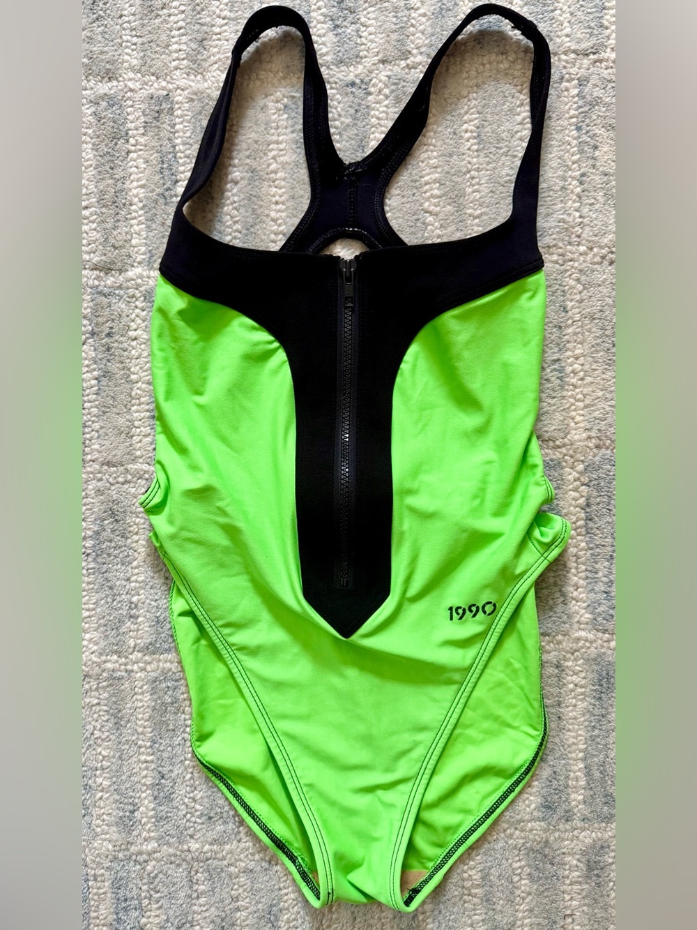 Vintage 1990 La Blanca Neon Green Zip High Cut Swimsuit |Ultra Rare 90s Grail XS